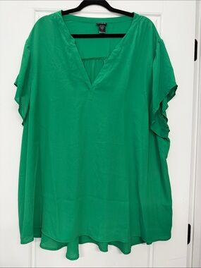Lane Bryant Emerald Green V-Neck Flutter Sleeve Tunic